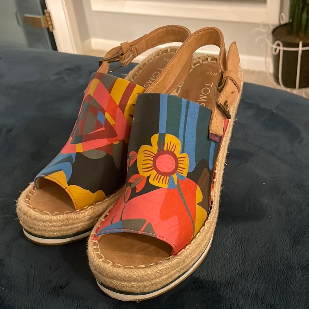 Toms Red and Blue Espadrilles with Jute Sole